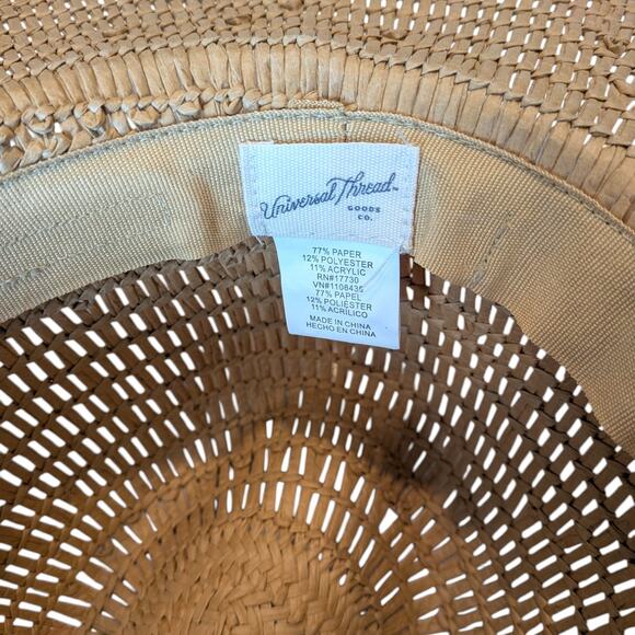 Universal Thread Round Straw Panama Beach Hat Tan Adjustable Fit - Picture 7 of 11